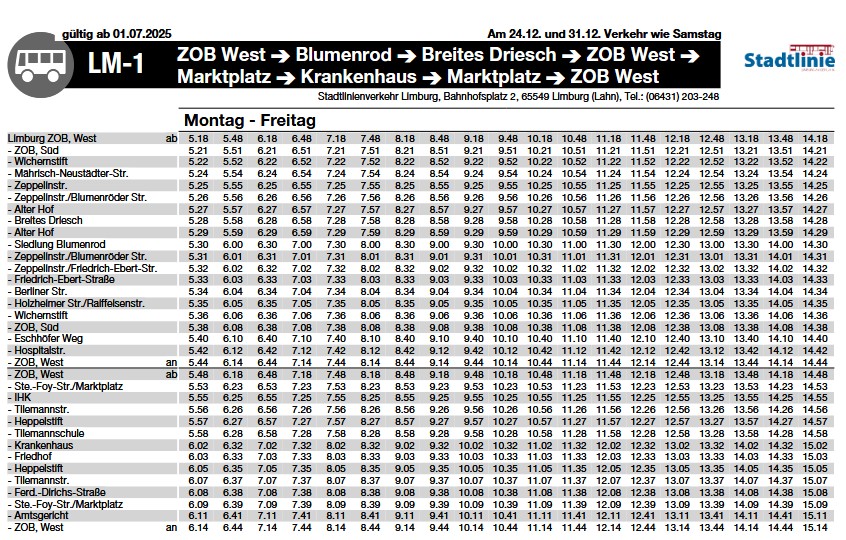 Fahrplan der Stadtlinie Limburg