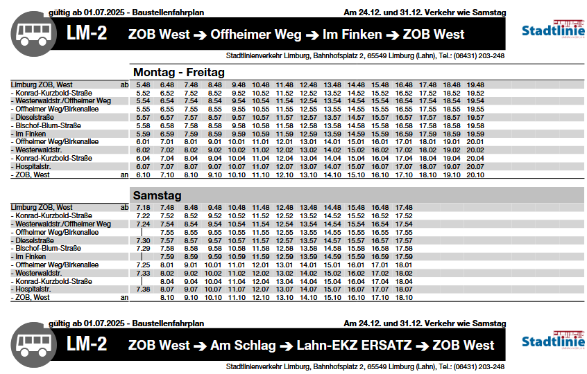 Fahrplan der Stadtlinie Limburg